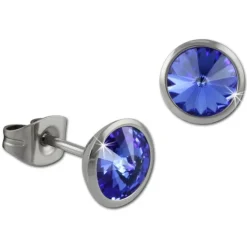 Amello Edelstahl Ohrstecker rund Zirkonias blau Ohrring ESOS07B