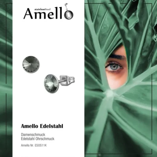 Amello Edelstahl Ohrstecker grau rund Zirkonia Damen Ohrringe ESOS11K
