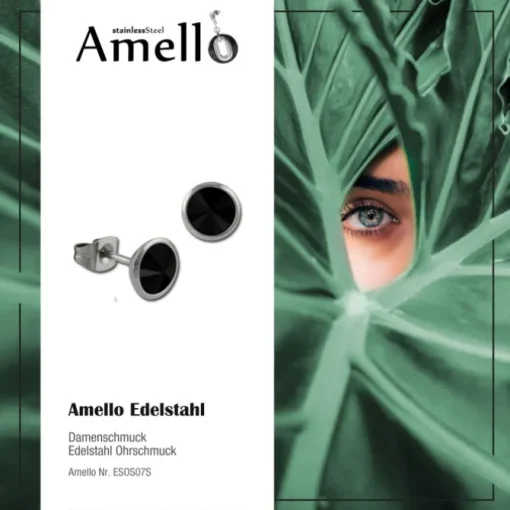Amello Edelstahl Ohrstecker rund Zirkonias schwarz Ohrring ESOS07S
