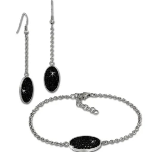 Amello Edelstahl Schmuckset Ohrringe & Armband Zirkonia schwarz ESSS03S