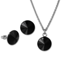 Amello Edelstahl Schmuckset Ohrring, Kette Zirkonias schwarz ESSS04S