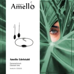 Amello Edelstahl Schmuckset Ohrringe & Armband Zirkonia schwarz ESSS03S
