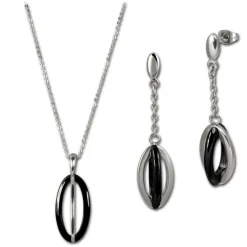 Amello Edelstahlschmuckset Keramik Ellipse Kette, Ohrring ESSX09S