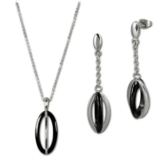 Amello Edelstahlschmuckset Keramik Ellipse Kette, Ohrring ESSX09S