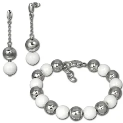 Amello Edelstahlschmuckset Keramik Kugel Armband, Ohrring ESSX12W