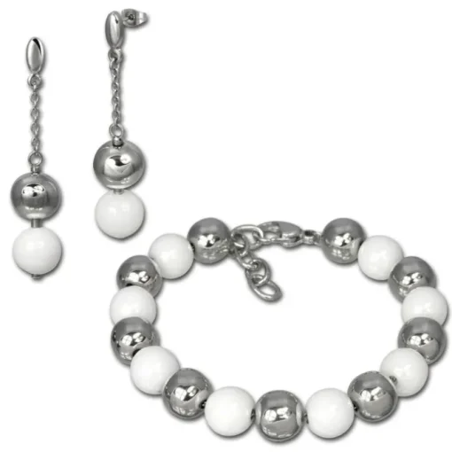 Amello Edelstahlschmuckset Keramik Kugel Armband, Ohrring ESSX12W