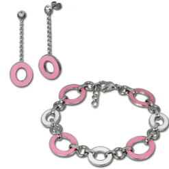 Amello Edelstahlschmuckset Emaille Oval rosa Armband, Ohrringe ESSG06P