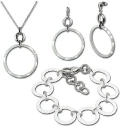 Amello Edelstahlschmuckset Circle Keramik Kette, Armband, Ohrring ESSX14W