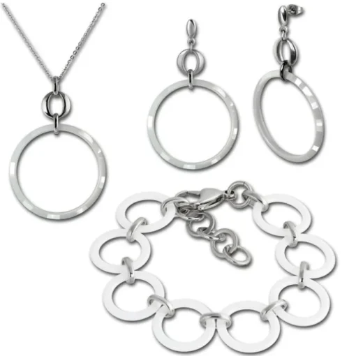 Amello Edelstahlschmuckset Circle Keramik Kette, Armband, Ohrring ESSX14W