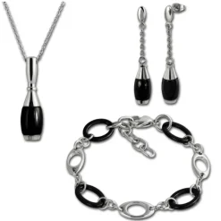 Amello Edelstahlschmuckset Kegel Keramik Kette, Armband, Ohrring ESSX15S