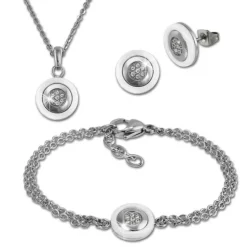 Amello Edelstahlschmuckset Keramik Rund Zirkonia Kette, Armband, Ohrring ESSX31W