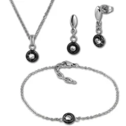 Amello Edelstahlschmuckset Keramik Zirkonia Kette, Armband, Ohrring ESSX35S
