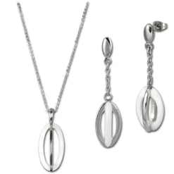 Amello Edelstahlschmuckset Keramik Ellipse Kette, Ohrring ESSX09W