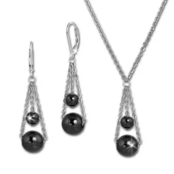 Amello Edelstahlschmuckset Keramik Kugeln schwarz Kette, Ohrring ESSX44S