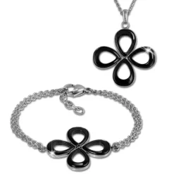 Amello Edelstahlschmuckset Keramik Blume Kette und Armband ESSX28S