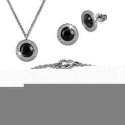 Amello Edelstahlschmuckset Keramik Rund Zirkonia Kette, Armband, Ohrring ESSX30S