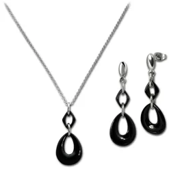 Amello Edelstahlschmuckset Keramik Tropfen Kette, Ohrring ESSX11S