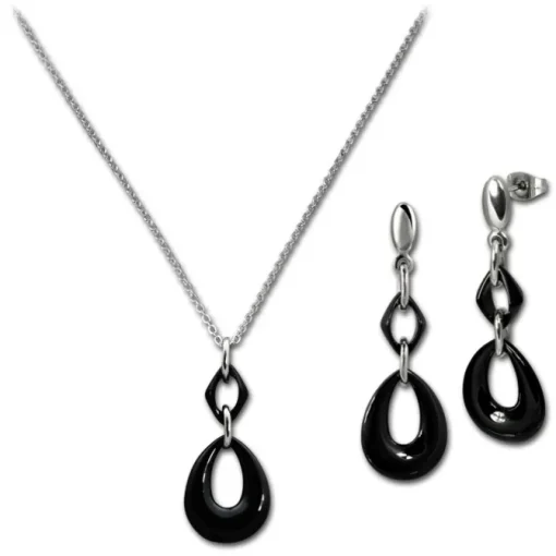Amello Edelstahlschmuckset Keramik Tropfen Kette, Ohrring ESSX11S