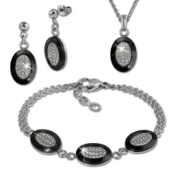 Amello Edelstahlschmuckset Keramik Rund Zirkonia Kette, Armband, Ohrring ESSX32S