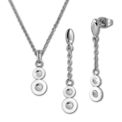 Amello Edelstahlschmuckset Keramik Circle weiß Kette, Ohrring ESSX42W