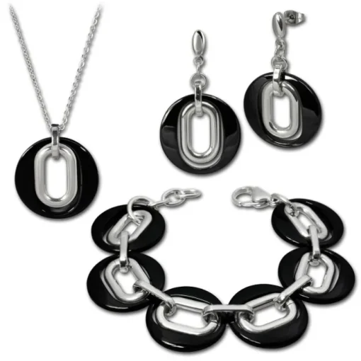 Amello Edelstahlschmuckset Keramik Kette, Armband, Ohrring ESSX03S