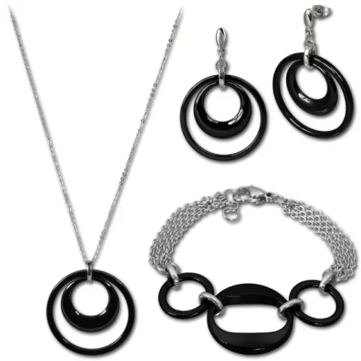 Amello Edelstahlschmuckset Keramik Kette, Armband, Ohrring ESSX05S