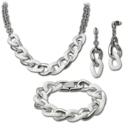 Amello Edelstahlschmuckset Keramik Kette, Armband, Ohrring ESSX06W