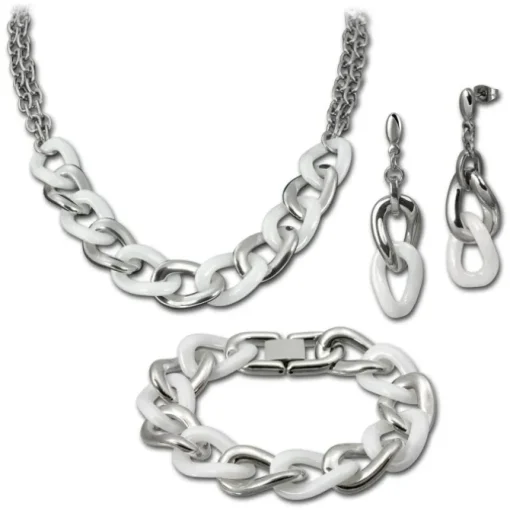 Amello Edelstahlschmuckset Keramik Kette, Armband, Ohrring ESSX06W