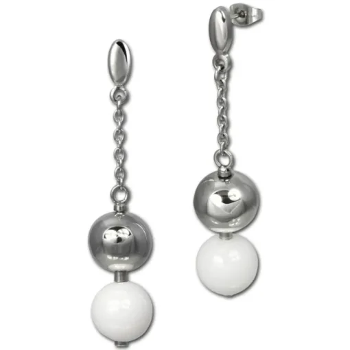 Amello Edelstahlschmuckset Keramik Kugel Armband, Ohrring ESSX12W