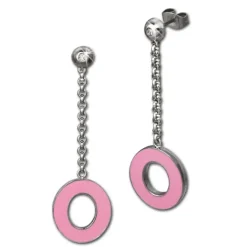 Amello Edelstahlschmuckset Emaille Oval rosa Armband, Ohrringe ESSG06P