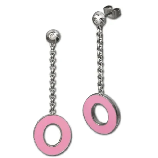 Amello Edelstahlschmuckset Emaille Oval rosa Armband, Ohrringe ESSG06P