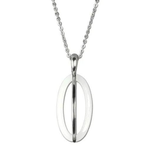 Amello Edelstahlschmuckset Keramik Ellipse Kette, Ohrring ESSX09W