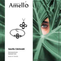 Amello Edelstahlschmuckset Keramik Blume Kette und Armband ESSX28S
