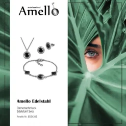 Amello Edelstahlschmuckset Keramik Rund Zirkonia Kette, Armband, Ohrring ESSX30S