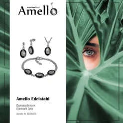 Amello Edelstahlschmuckset Keramik Rund Zirkonia Kette, Armband, Ohrring ESSX32S