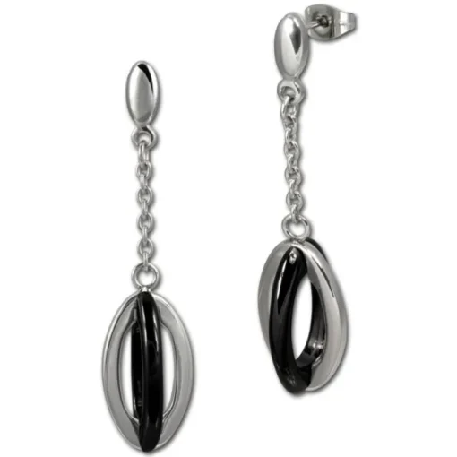 Amello Edelstahlschmuckset Keramik Ellipse Kette, Ohrring ESSX09S
