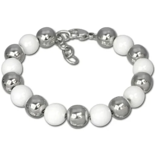 Amello Edelstahlschmuckset Keramik Kugel Armband, Ohrring ESSX12W