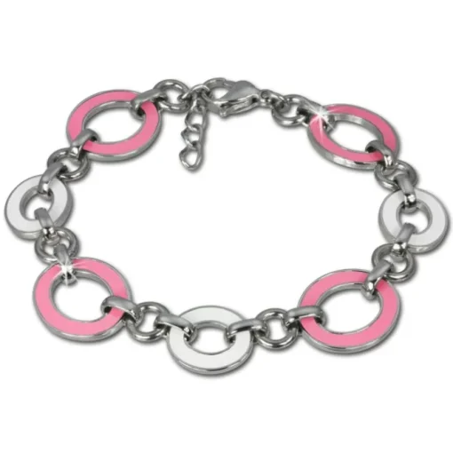 Amello Edelstahlschmuckset Emaille Oval rosa Armband, Ohrringe ESSG06P