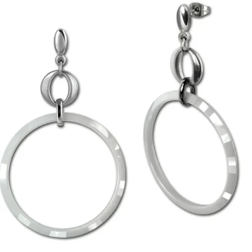 Amello Edelstahlschmuckset Circle Keramik Kette, Armband, Ohrring ESSX14W