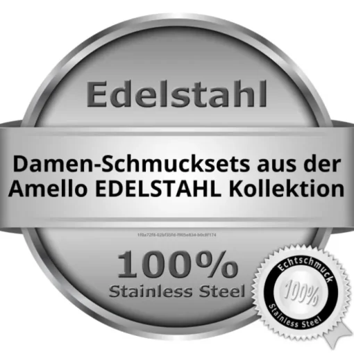 Amello Edelstahlschmuckset Halbkugel Keramik Kette, Armband, Ohrring ESSX36W