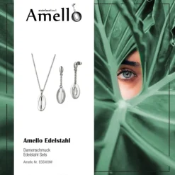 Amello Edelstahlschmuckset Keramik Ellipse Kette, Ohrring ESSX09W