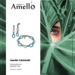 Amello Edelstahlschmuckset Emaille oval türkis Armband, Ohrringe ESSG08T