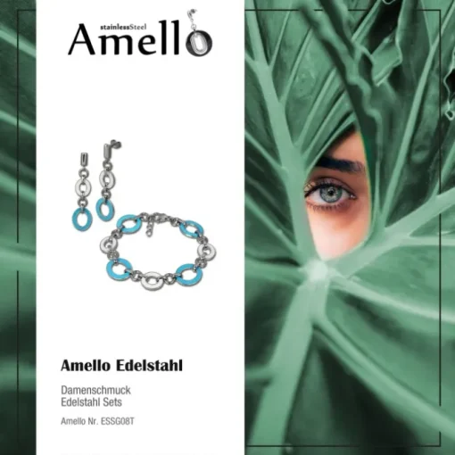 Amello Edelstahlschmuckset Emaille oval türkis Armband, Ohrringe ESSG08T