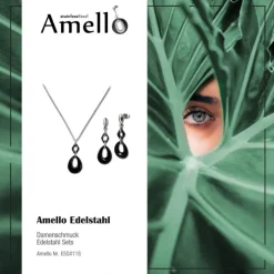 Amello Edelstahlschmuckset Keramik Tropfen Kette, Ohrring ESSX11S