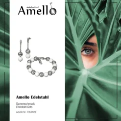 Amello Edelstahlschmuckset Keramik Kugel Armband, Ohrring ESSX12W