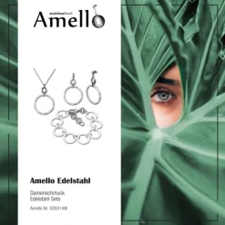 Amello Edelstahlschmuckset Circle Keramik Kette, Armband, Ohrring ESSX14W