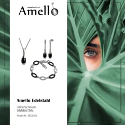 Amello Edelstahlschmuckset Kegel Keramik Kette, Armband, Ohrring ESSX15S