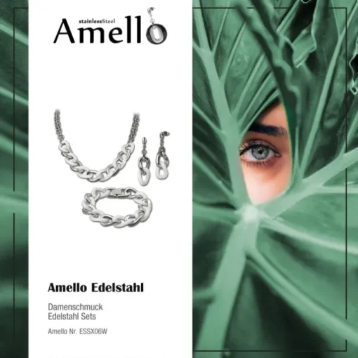 Amello Edelstahlschmuckset Keramik Kette, Armband, Ohrring ESSX06W