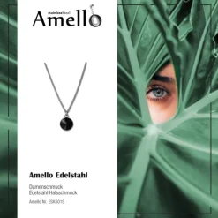 Amello Halskette Kegel Zirkonias schwarz Damen Stahlschmuck ESKS01S