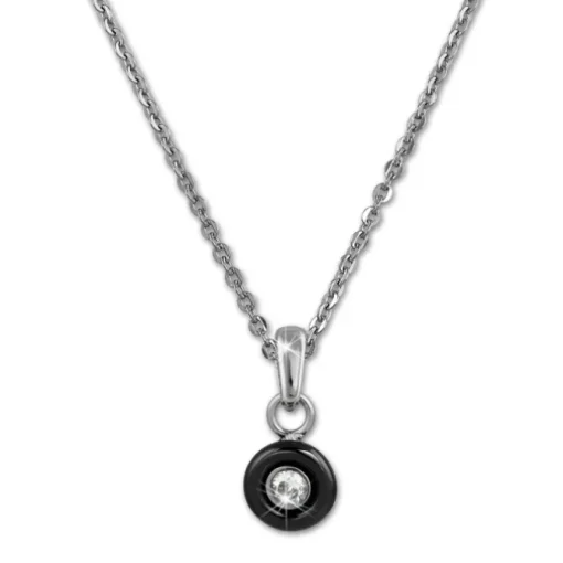 Amello Halskette Keramik Stein Zirkonia schwarz Damen Edelstahlschmuck ESKX35S5